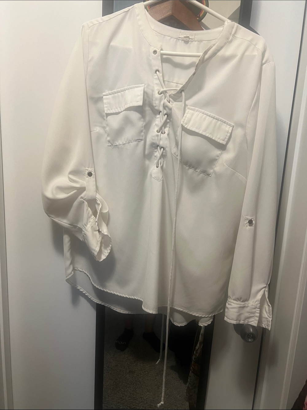 White Lace-Up Popover Blouse